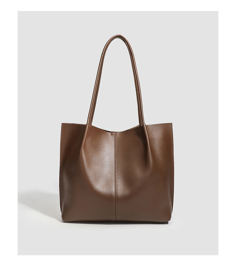 Large slouchy matte leather-look tote bag with double shoulder straps and centre seam detail, detail view 14