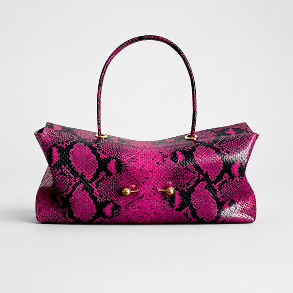 Wide embossed-texture shoulder tote bag with single loop handle and gold-tone toggle hardware, detail view 28