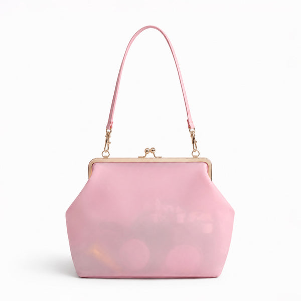 Structured translucent pastel frame-clasp shoulder bag with gold-tone hinged ball clasp and slim top handle, detail view 10