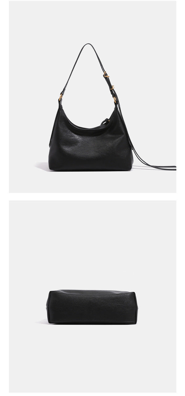 Slouchy hobo shoulder bag in smooth leather-look finish with gold-tone hardware and adjustable strap, detail view 13