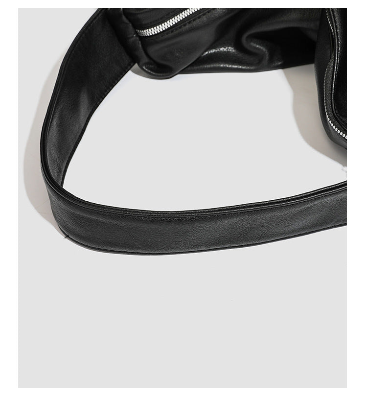 Slouchy leather-look hobo shoulder bag with top zipper and silver-tone hardware, detail view 25