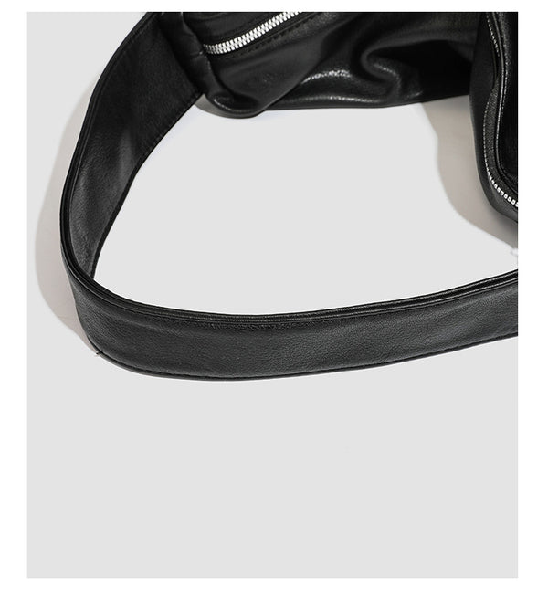 Slouchy leather-look hobo shoulder bag with top zipper and silver-tone hardware, detail view 25