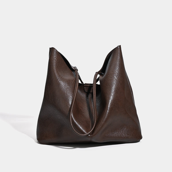Large open-top leather-look tote bag with single shoulder strap and crinkle texture, detail view 3