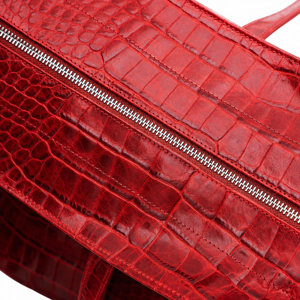 Oversized glossy crocodile-embossed tote bag with long double shoulder straps, detail view 22