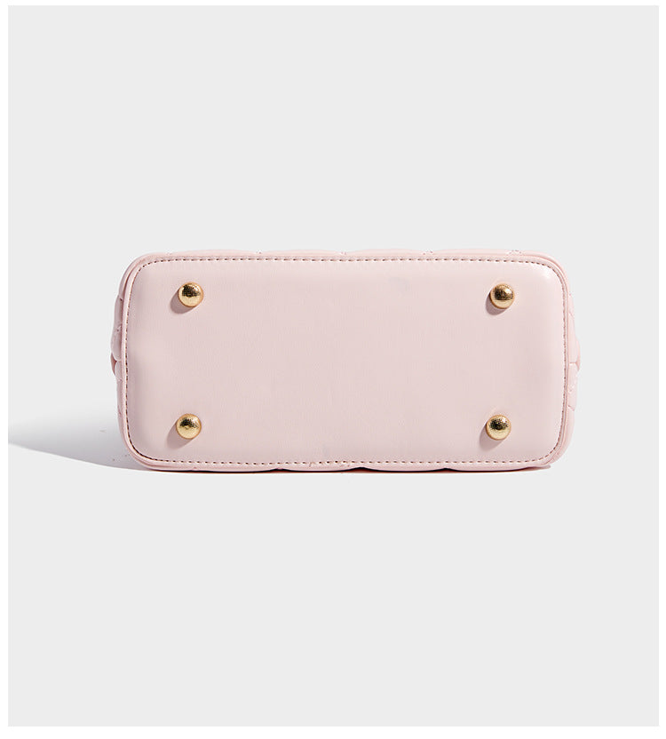 Diamond-quilted mini shoulder bag with gold-tone chain strap and top zip closure, detail view 11