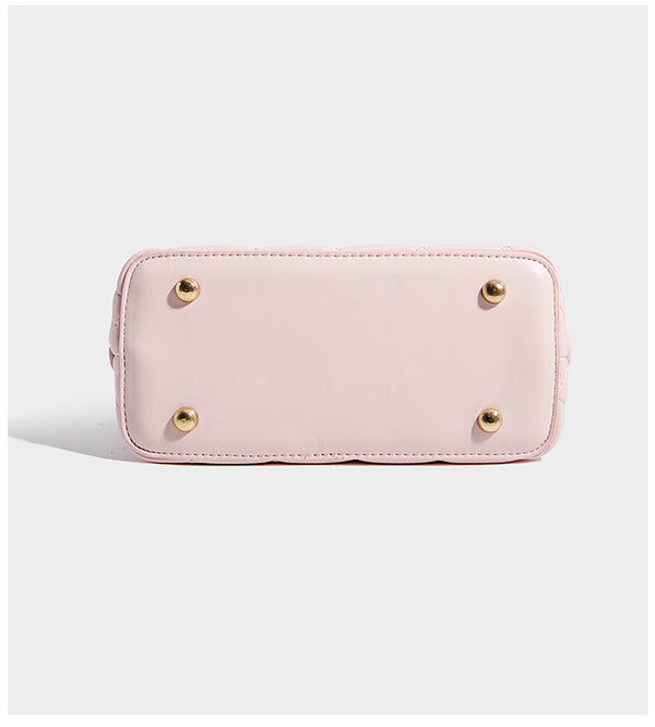 Diamond-quilted mini shoulder bag with gold-tone chain strap and top zip closure, detail view 11