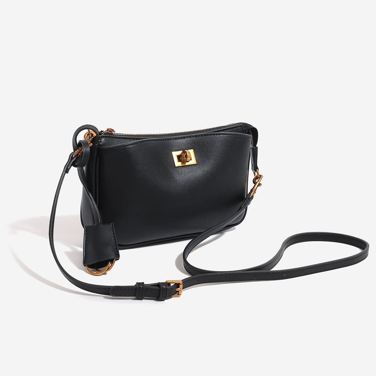 Kleine, formstabile Schultertasche aus glatter Lederoptik mit aufgesetztem Frontfach mit Drehverschluss und verstellbarem Riemen, Detailansicht 3
