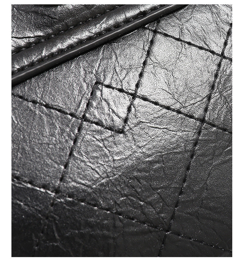 Small quilted leather-look flap bag with gold-tone chain strap and diamond stitch pattern, detail view 15