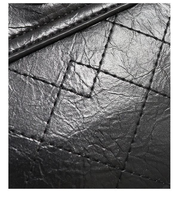 Small quilted leather-look flap bag with gold-tone chain strap and diamond stitch pattern, detail view 15