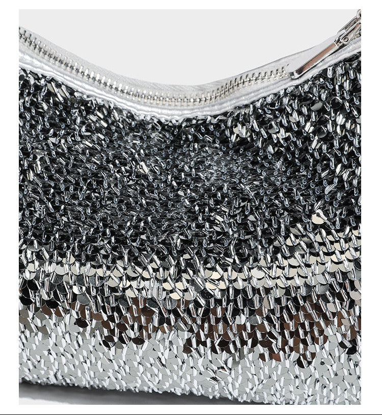 Small sequin hobo shoulder bag with knotted strap and zip closure, detail view 21