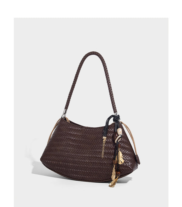 Woven leather-look hobo shoulder bag with braided strap and silver-tone hardware, detail view 14