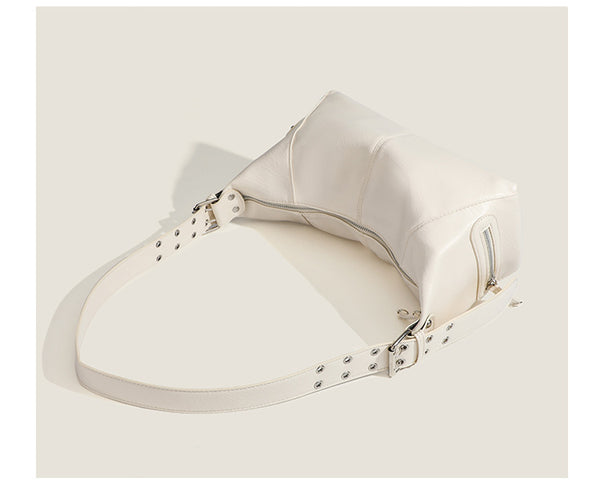 Glossy crinkled mini hobo shoulder bag with studded adjustable strap and silver-tone hardware, detail view 22