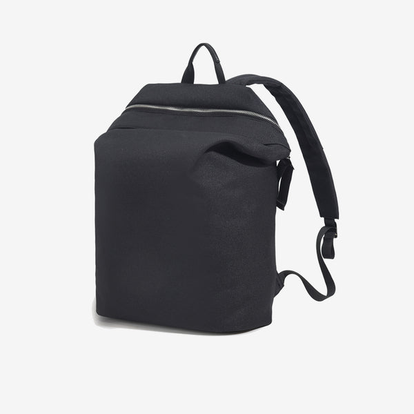 Structured matte-fabric backpack handbag with silver-tone zip closure and top carry handle, detail view 11