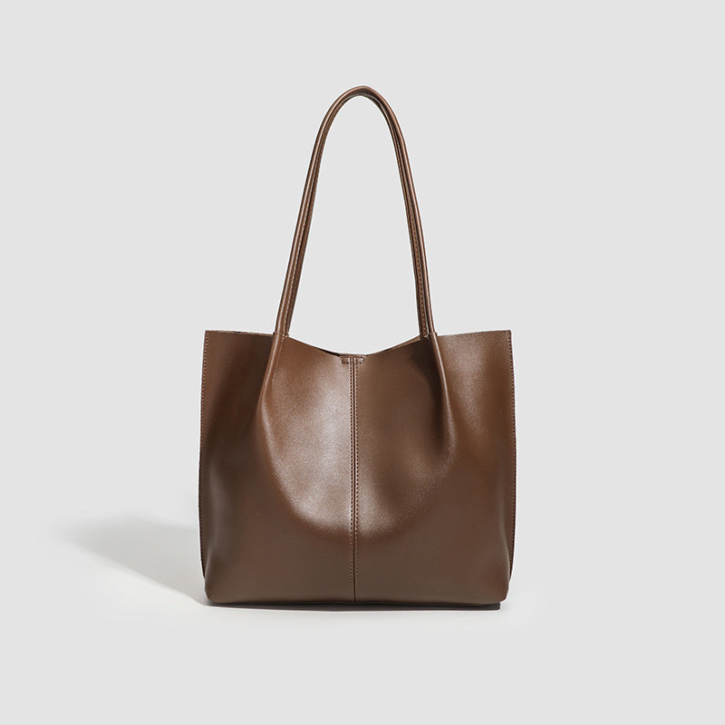 Large slouchy matte leather-look tote bag with double shoulder straps and centre seam detail, detail view 7