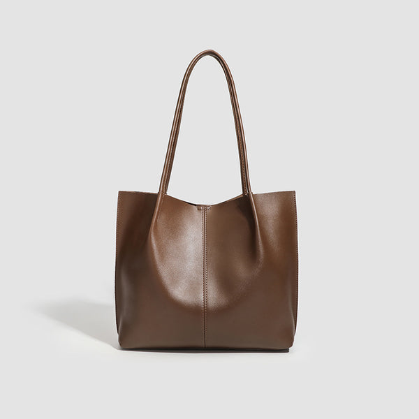 Large slouchy matte leather-look tote bag with double shoulder straps and centre seam detail, detail view 7