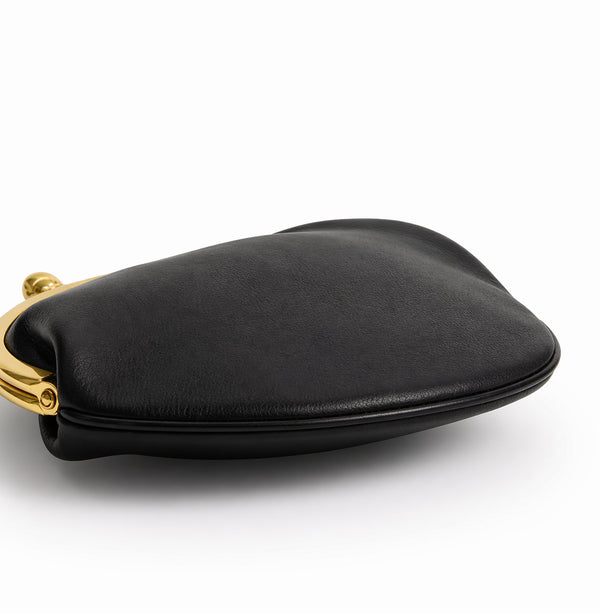 Runde Clutch mit Kiss-Lock-Verschluss, goldfarbenem Rahmen und Kugelknöpfen, Detailansicht 24