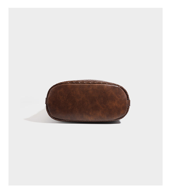 Woven-look slouchy hobo shoulder bag in brown with attached mini pouch and gold-tone hardware, detail view 17