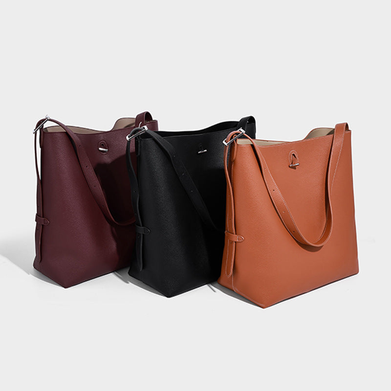 Large structured pebbled leather-look tote bag with matching zip pouch and adjustable shoulder strap, detail view 2