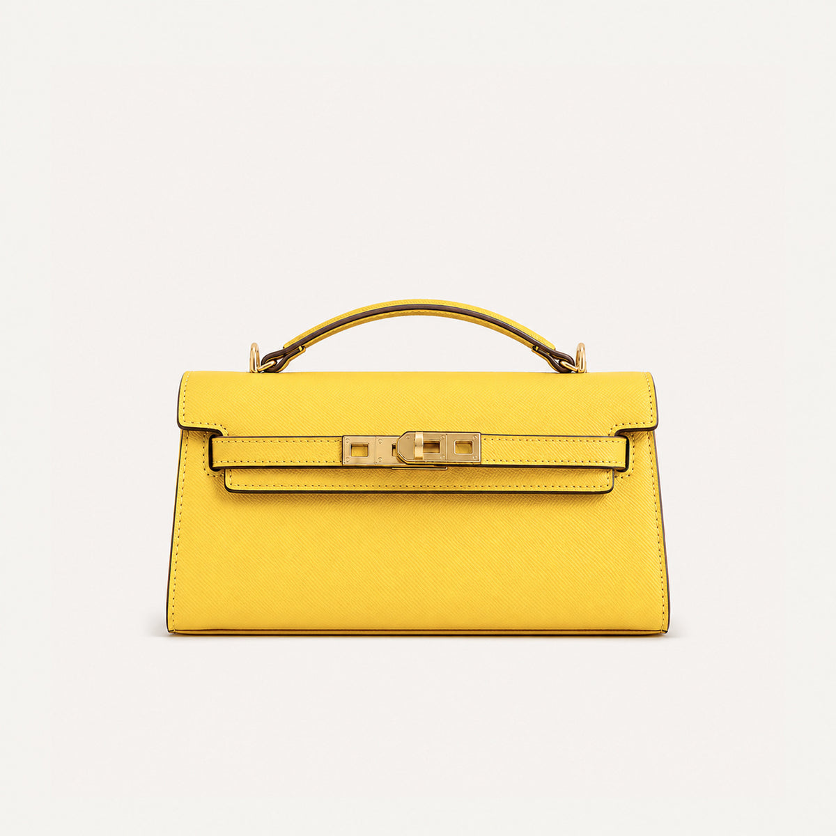 Strukturierte rechteckige Satchel-Tasche mit Krokodilprägung, goldfarbenem Drehverschluss und kurzem Henkel, Detailansicht 16