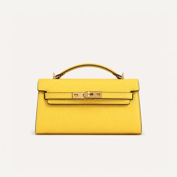 Strukturierte rechteckige Satchel-Tasche mit Krokodilprägung, goldfarbenem Drehverschluss und kurzem Henkel, Detailansicht 16