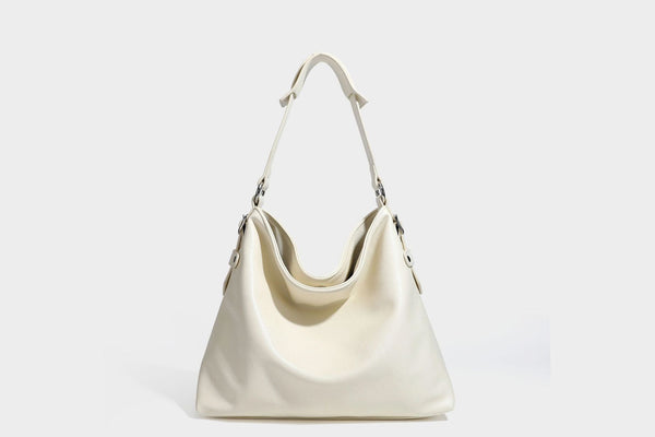 Large slouchy hobo shoulder bag in dark brown with smooth leather-look finish, adjustable strap, and silver-tone hardware