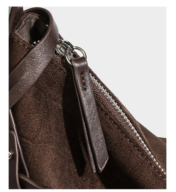 Slouchy hobo shoulder bag in matte croc-embossed leather-look finish with top zip closure and long adjustable strap, detail