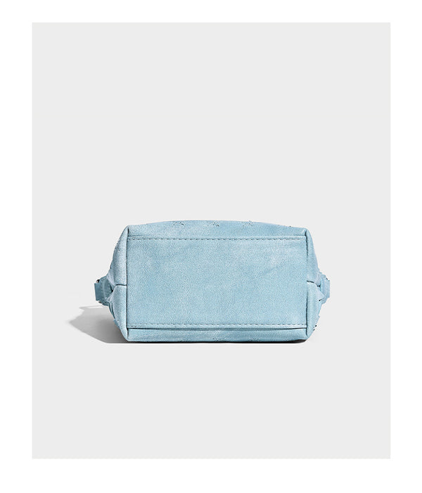 Small woven convertible shoulder bag with top zipper, silver-tone hardware, and detachable crossbody strap, detail view 17