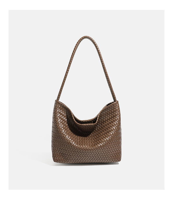 Woven leather-look hobo shoulder bag with braided strap and matching zip pouch, detail view 20