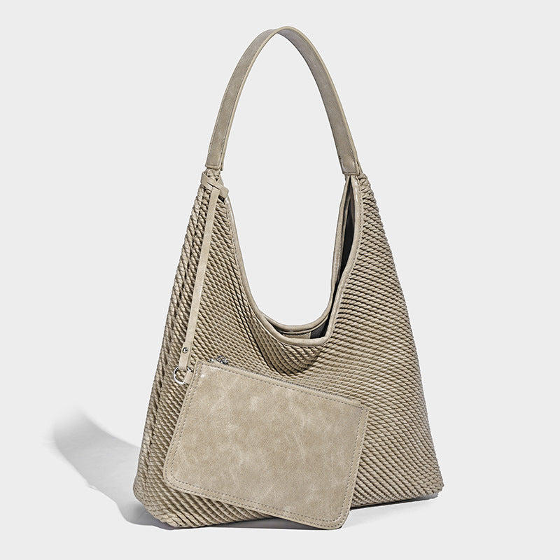 Lässige Hobo-Schultertasche im gewebten Look in Braun mit Besatz in Lederoptik und abnehmbarer Reißverschlusstasche auf der Vorderseite, Detailansicht 8
