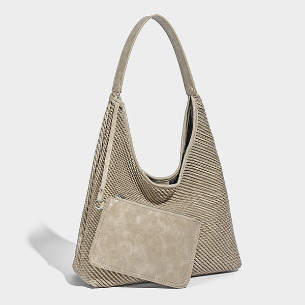 Lässige Hobo-Schultertasche im gewebten Look in Braun mit Besatz in Lederoptik und abnehmbarer Reißverschlusstasche auf der Vorderseite, Detailansicht 8