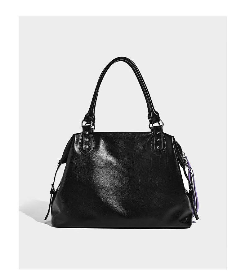 Glänzende strukturierte Tote-Henkeltasche mit zwei Tragegriffen, abnehmbarem Crossbody-Riemen, Reißverschlusstaschen auf der Vorderseite und silberfarbenen Beschlägen