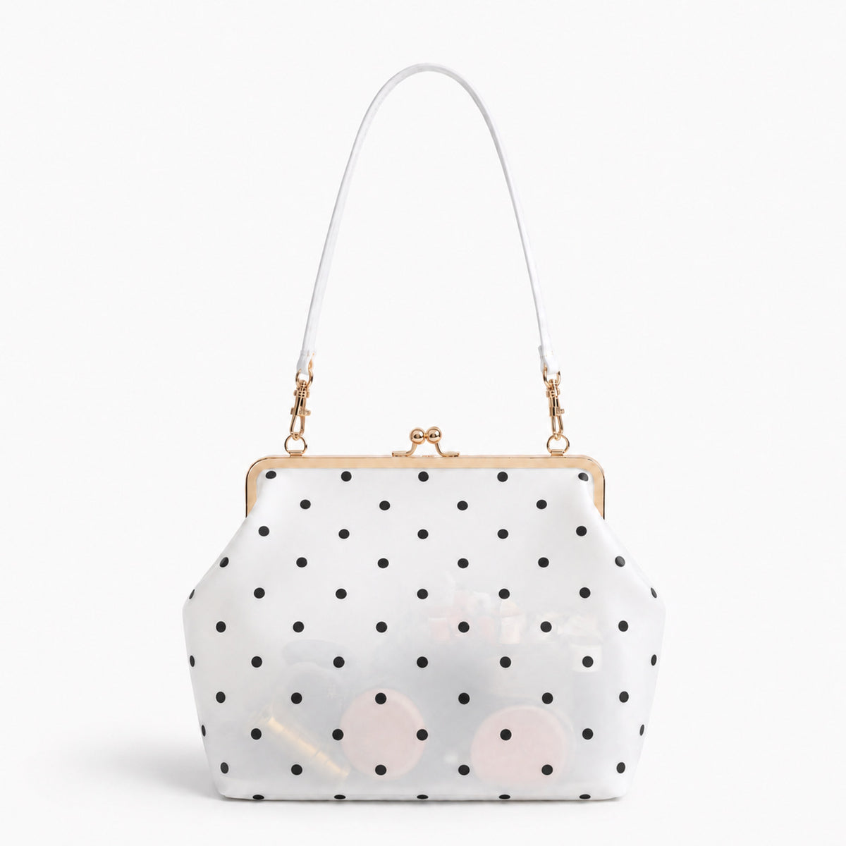 Structured translucent pastel frame-clasp shoulder bag with gold-tone hinged ball clasp and slim top handle, detail view 19