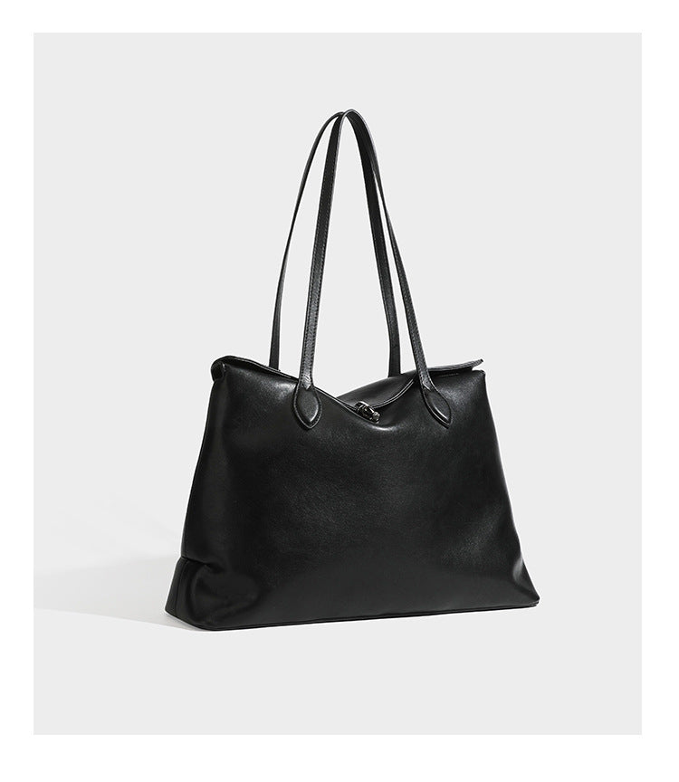 Large leather-look tote shoulder bag with slim double straps and silver-tone turn-lock closure, detail view 18