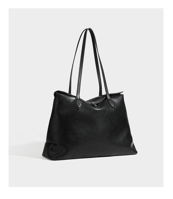 Large leather-look tote shoulder bag with slim double straps and silver-tone turn-lock closure, detail view 18