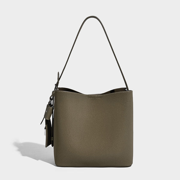 Pebbled leather-look bucket shoulder bag with zip inner pouch and adjustable crossbody strap, detail view 3