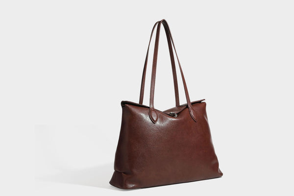 Large leather-look tote shoulder bag with slim double straps and silver-tone turn-lock closure, detail view 28