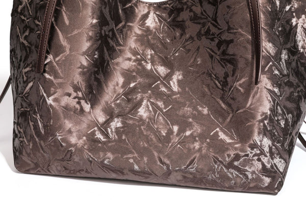 Slouchy crinkle-finish shoulder tote bag with silver hardware and attached zip pouch, detail view 30