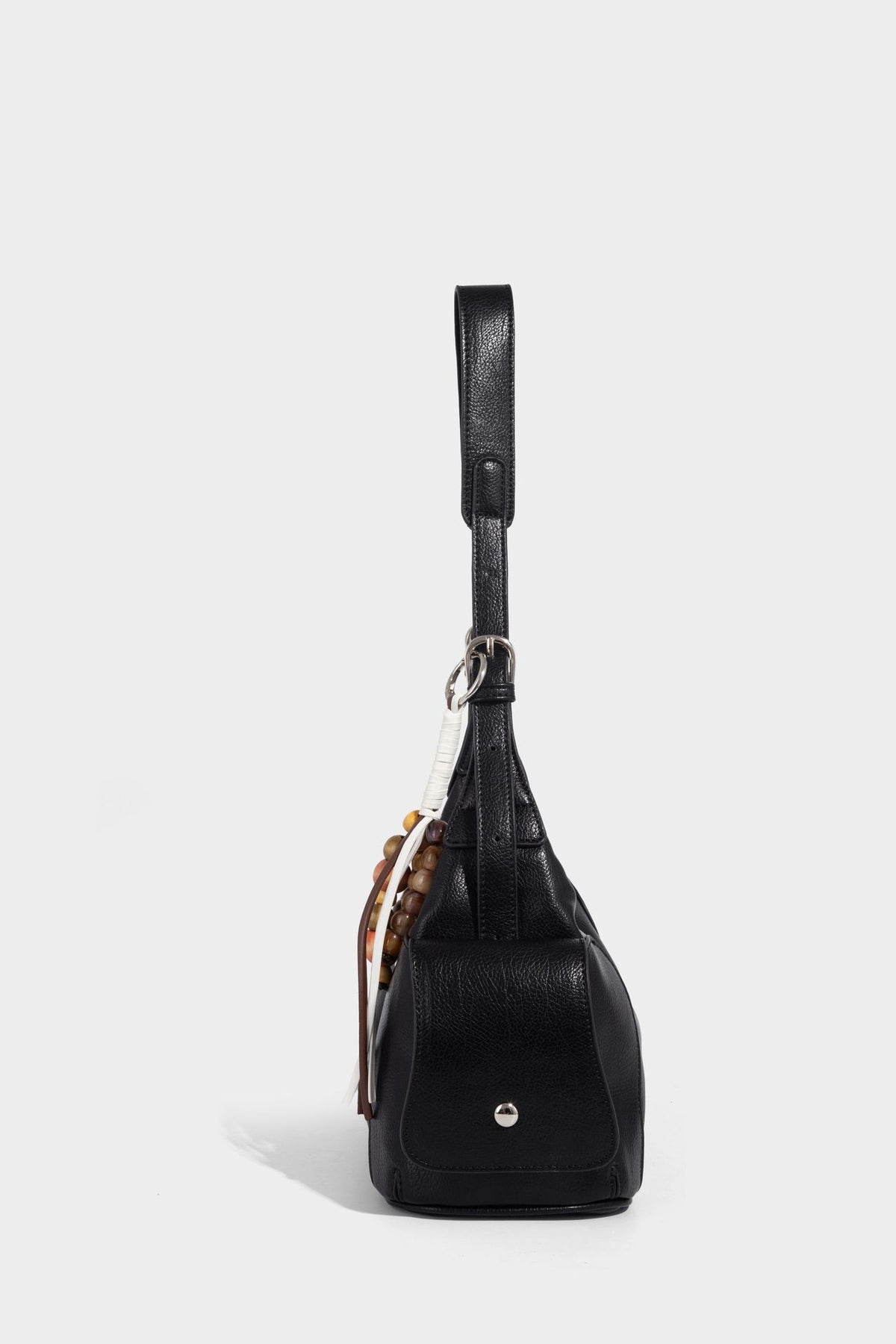 Soft pebbled leather-look hobo shoulder bag with zip top closure, side flap pockets, and silver-tone hardware, detail view 18