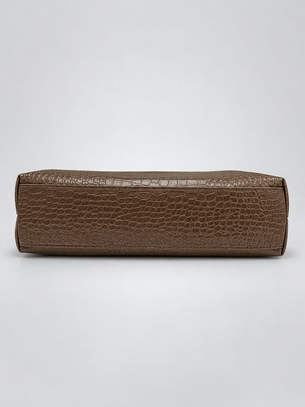 Wide embossed-texture shoulder tote bag with single loop handle and gold-tone toggle hardware, detail view 31