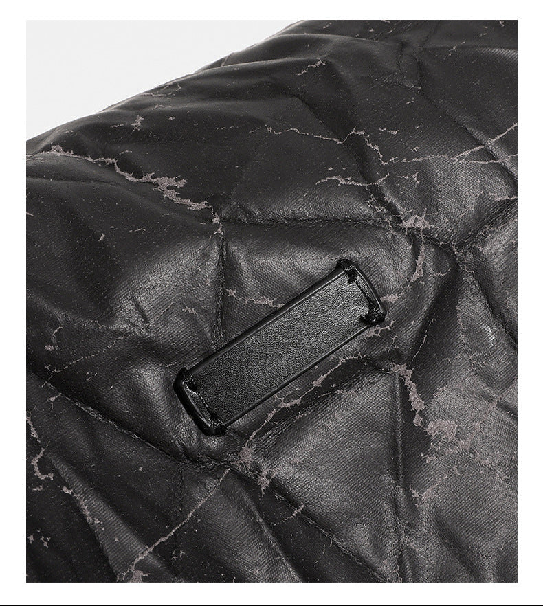Oversized slouchy hobo shoulder bag in dark marled denim-texture fabric with top zip closure and adjustable single strap