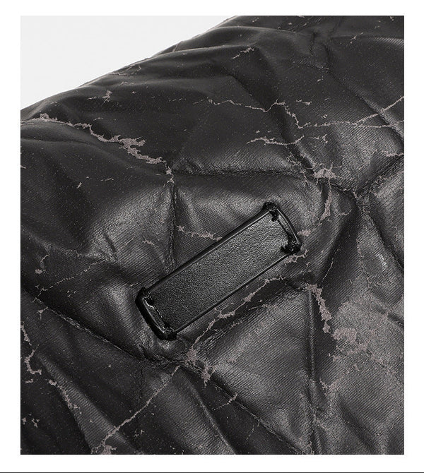 Oversized slouchy hobo shoulder bag in dark marled denim-texture fabric with top zip closure and adjustable single strap