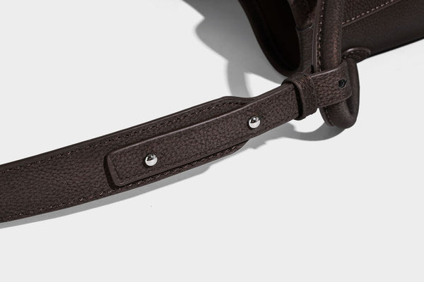 Small structured matte pebbled tote bag with twin top handles and removable zip pouch, detail view 24