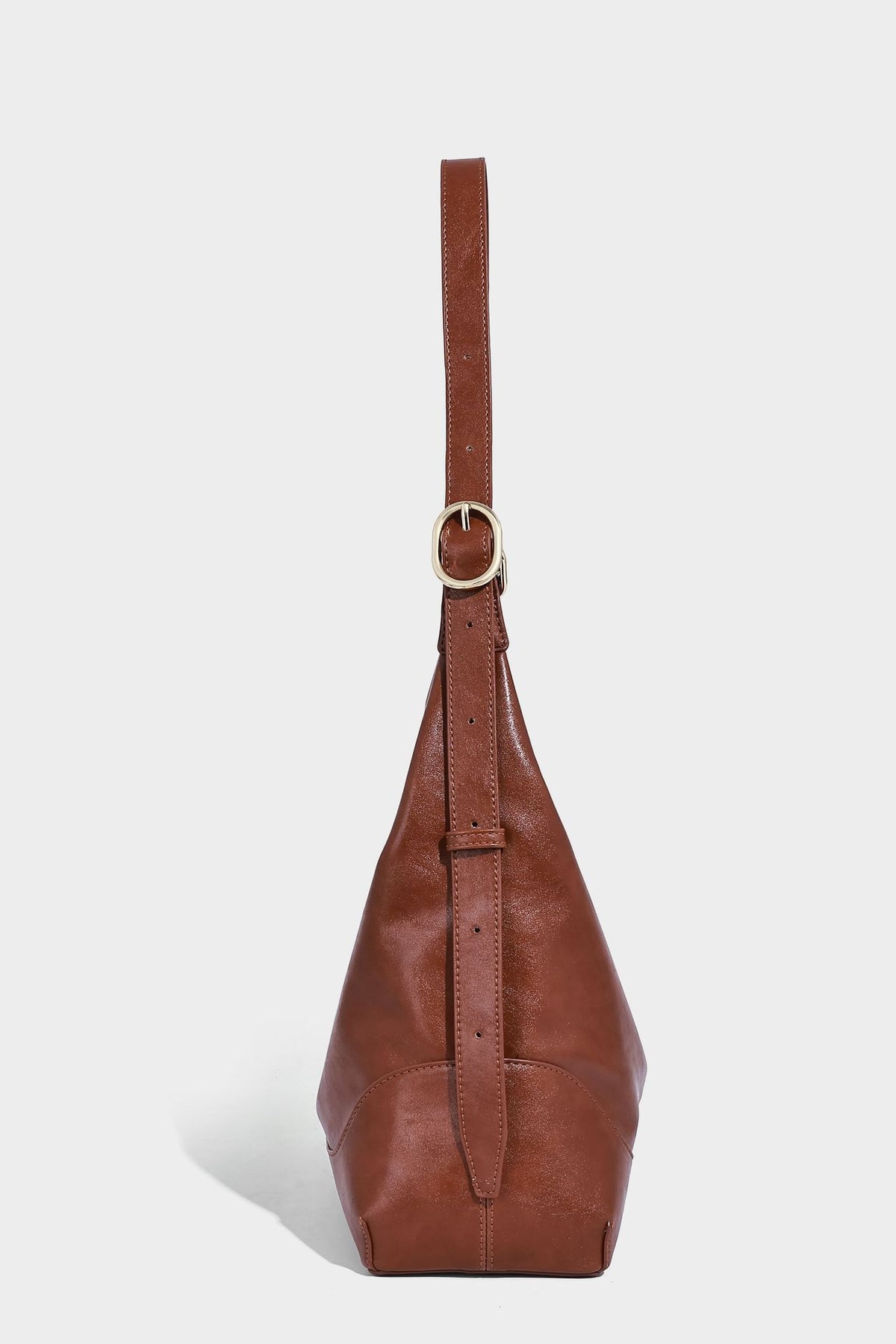 Glossy leather-look slouchy hobo shoulder bag with zip closure, gold-tone hardware, and adjustable strap, detail view 16