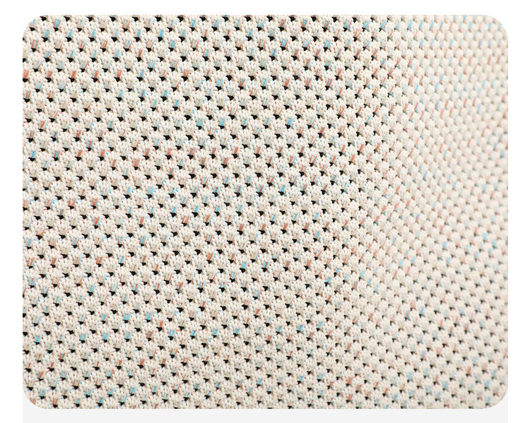 Large cream speckled woven tote bag with dark brown leather-look shoulder handles and hanging tag detail, detail view 7