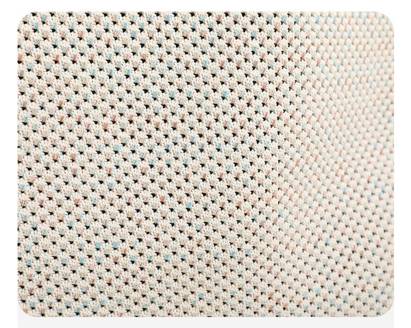 Large cream speckled woven tote bag with dark brown leather-look shoulder handles and hanging tag detail, detail view 7