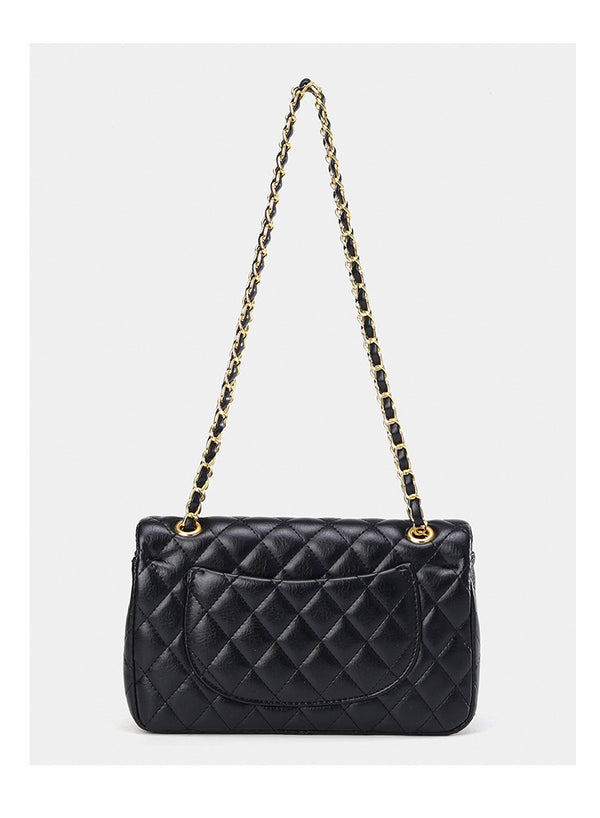 Gesteppte Crossbody-Tasche mit Rautenmuster, Überschlag, goldfarbenem Kettenriemen und Drehverschluss, Detailansicht 18