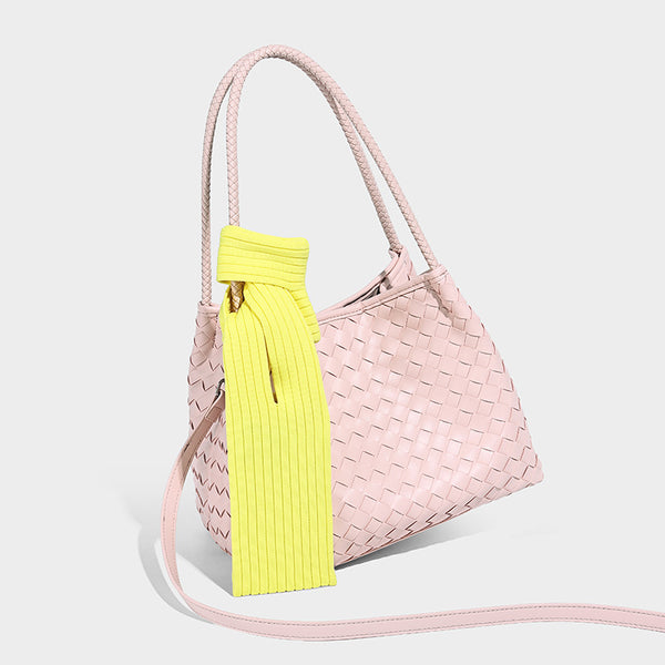 Glänzend gewebte Schultertasche im Shopper-Stil mit geflochtenen Doppelhenkeln in Mintgrün, Detailansicht 14