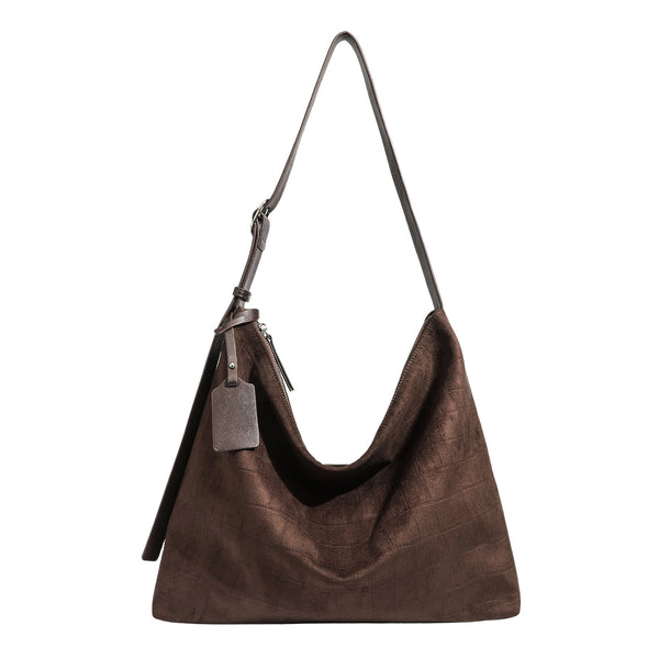 Slouchy croc-embossed matte hobo shoulder bag with adjustable strap and top zip closure, detail view 5
