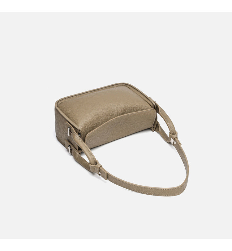 Structured pebble-grain flap shoulder bag with adjustable strap, detail view 10
