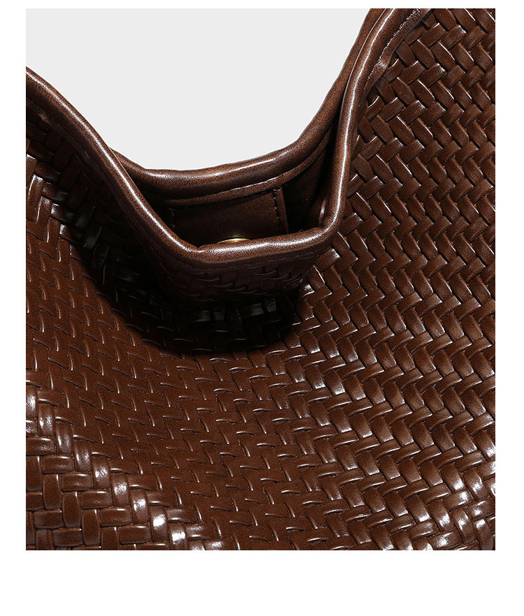 Woven-look slouchy hobo shoulder bag in brown with attached mini pouch and gold-tone hardware, detail view 25